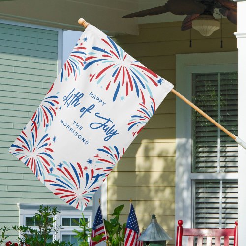 Festive Fireworks Custom 4th of July Party  House Flag