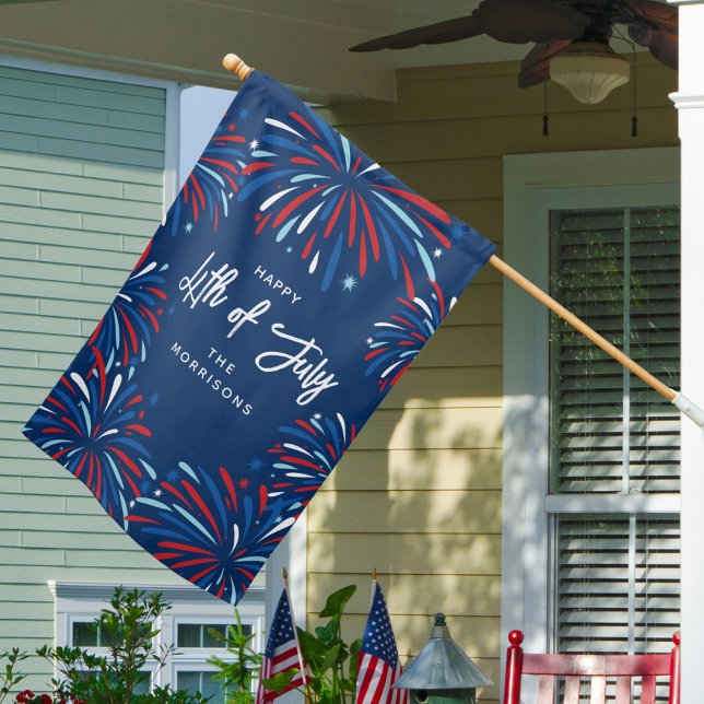 Festive Fireworks Custom 4th of July Party  House Flag (Creator Uploaded)