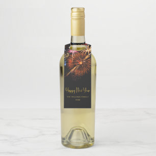 Festive Fireworks Happy New Year Bottle Hanger Tag