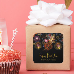 Festive Fireworks Happy New Year Square Sticker