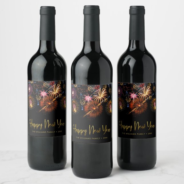 Festive Fireworks Happy New Year Wine Label (Bottles)