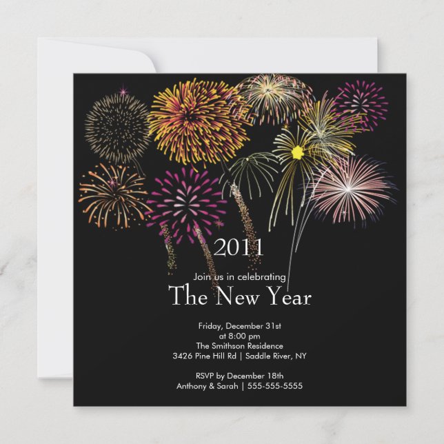 Festive Fireworks New Year Party Invitation (Front)