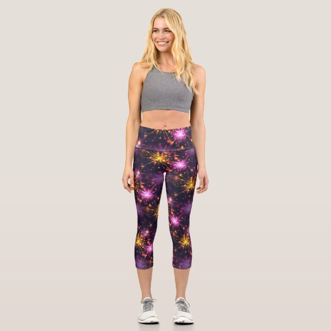 Festive fireworks of hearts  capri leggings (Front)