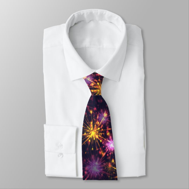 Festive fireworks of hearts  neck tie (Tied)