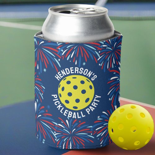 Festive Fireworks Patriotic Pickleball Party Can Cooler