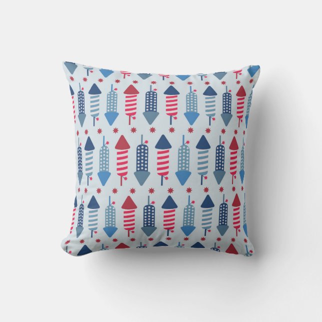 Festive Fireworks Rocket Pattern Throw Pillow (Front)