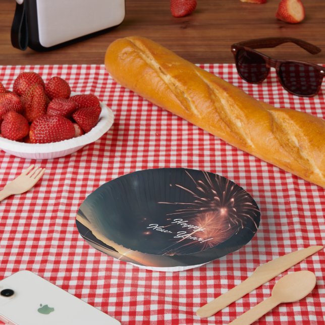 Festive Fireworks Script Typography Happy New Year Paper Bowls (Picnic)