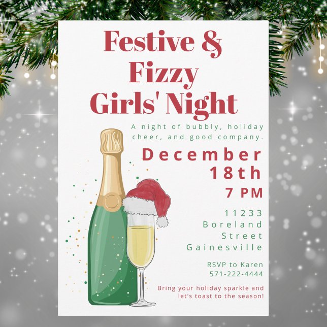 Festive & Fizzy Champagne Girls' Night Holiday  Invitation (Creator Uploaded)