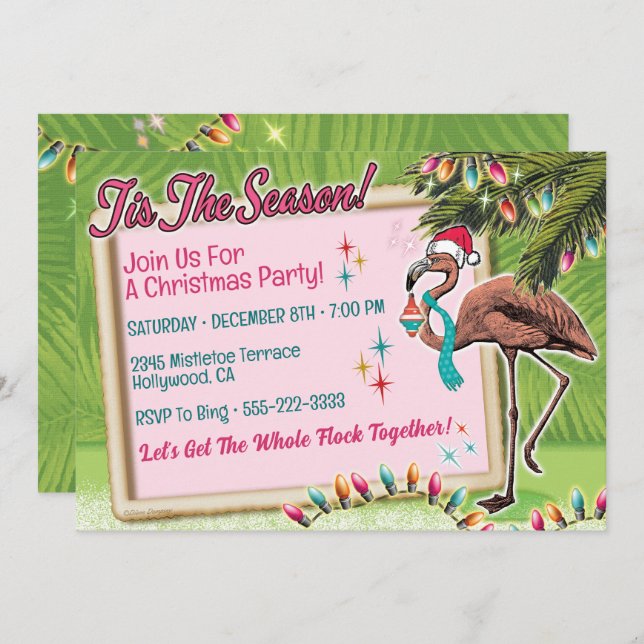 Festive Flamingo Christmas Party Invitations (Front/Back)