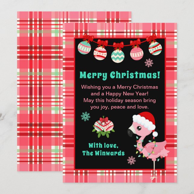 Festive Flamingo Merry Christmas Holiday Card (Front/Back)