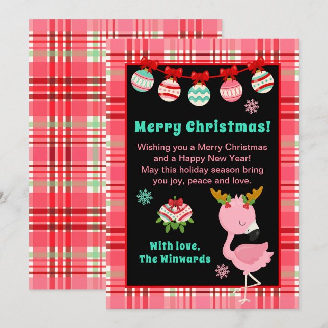 Festive Flamingo Merry Christmas Holiday Card (Front/Back)