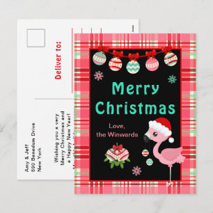 Festive Flamingo Merry Christmas Holiday Postcard