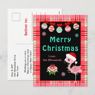 Festive Flamingo Merry Christmas Holiday Postcard