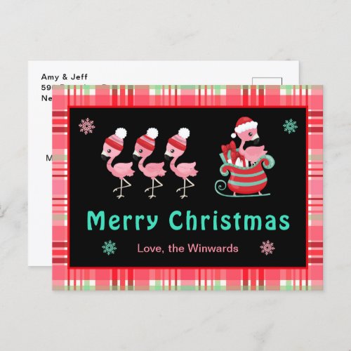 Festive Flamingo Merry Christmas Holiday Postcard