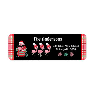 Festive Flamingos and Pink Plaid Label