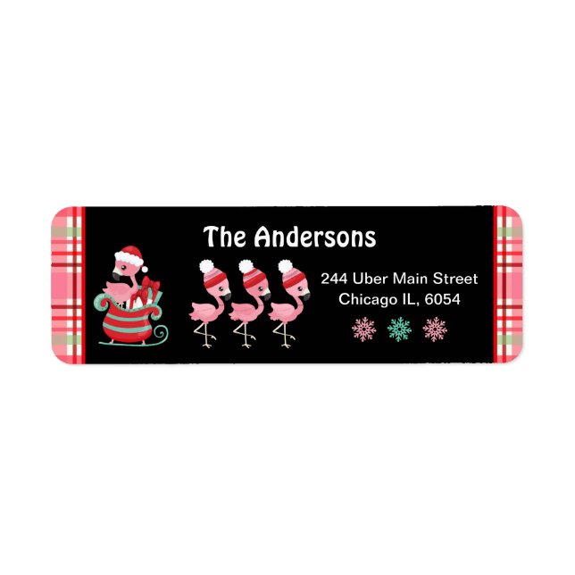 Festive Flamingos and Pink Plaid Label (Front)