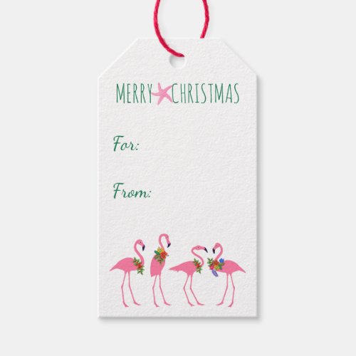 Festive Flamingos Christmas Tie On Gift Tags