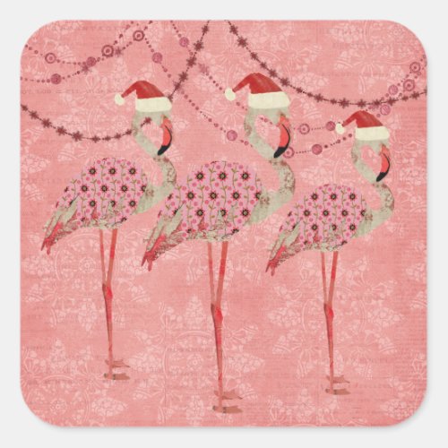 Festive Flamingos Pink Holiday Sticker