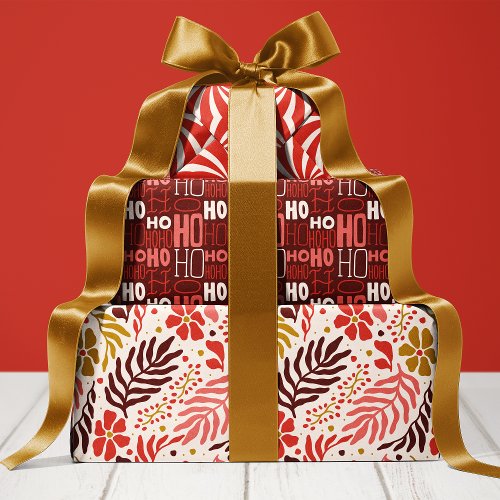 Festive Floral And Ho Ho Ho Christmas Wrapping Paper Sheets