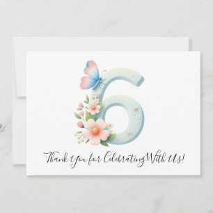 Festive Floral Butterfly Sixth Birthday Thank You  Card