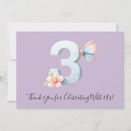 Festive Floral Butterfly Third Birthday Thank You 