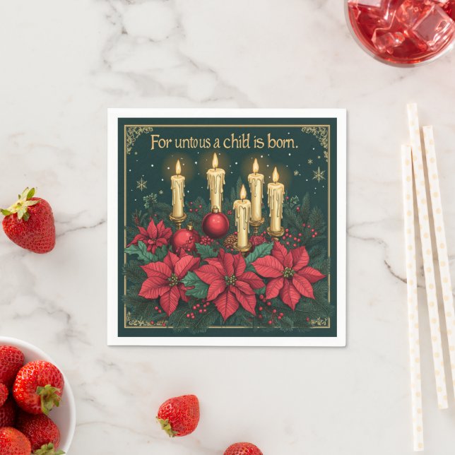 Festive Floral Candles Bible Verse Decoupage Napkins (Insitu)