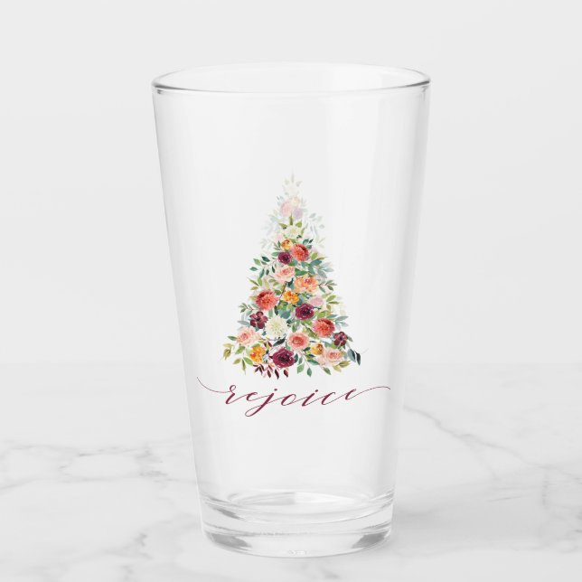 Festive Floral Christmas Tree Rejoice Glass (Front)