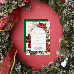 Festive Floral Corporate Family Christmas Party Foil Invitation