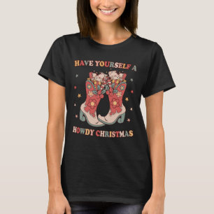Festive Floral Cowboy Boots - Christmas 2023 Charm T-Shirt