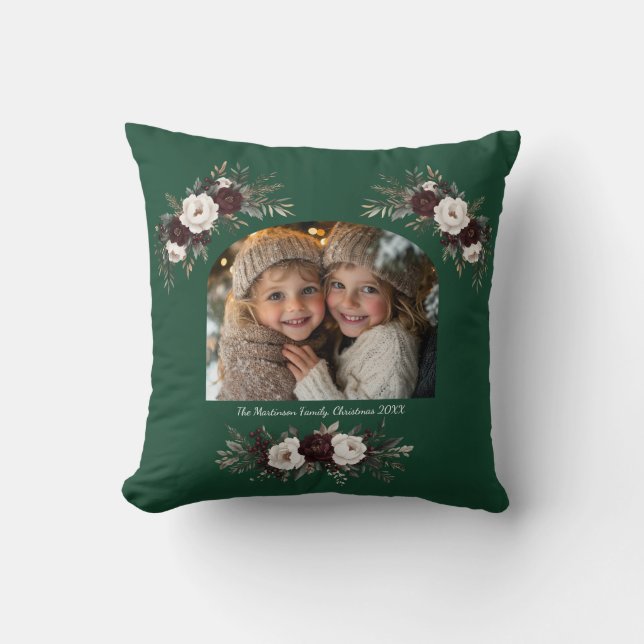 Festive Floral Elegant Arch Photo Christmas Throw Pillow (Front)
