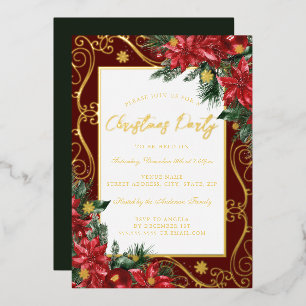 Festive Floral Frame Christmas Party Foil Invitation