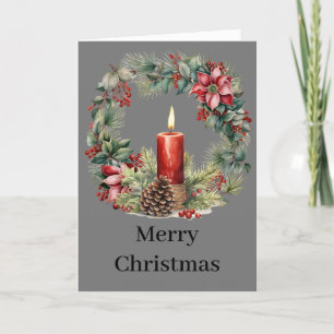 Festive Floral Glow Christmas Flowers and Candle Holiday Card