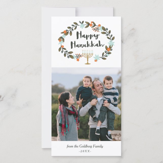Festive Floral Hanukkah Holiday Card (Front)
