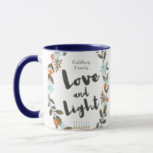 Festive Floral Hanukkah Photo Card Mug