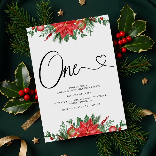 Festive Floral Holiday 1ST Birthday Party Invitation (Creator Uploaded)