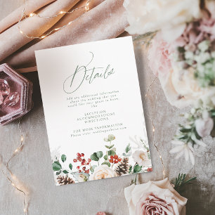 Festive Floral Holiday Winter Wedding Details Enclosure Card