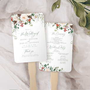 Festive Floral Holiday Winter Wedding Program Hand Fan