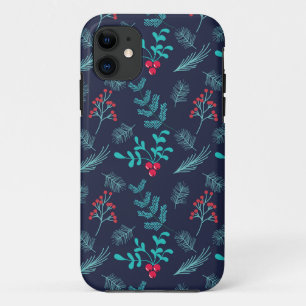 Festive Floral Holly Berries Fir Pattern Holiday iPhone 11 Case