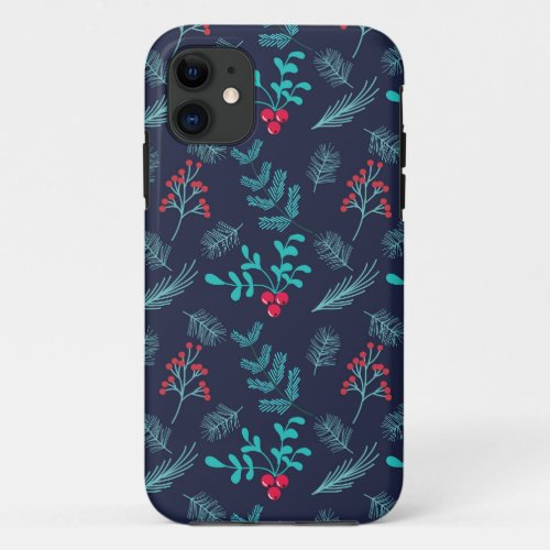 Festive Floral Holly Berries Fir Pattern  Holiday iPhone 11 Case