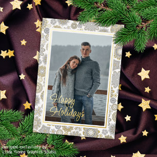 Festive Floral Mandala Snow Flakes Pattern Gold Foil Holiday Card