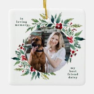 festive floral modern merry christmas photo ceramic ornament