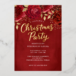 Festive Floral Office Corporate Christmas Party  Foil Invitation