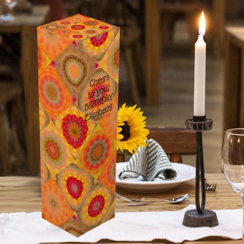 Festive Floral Orange Art Pattern Wine Gift Box