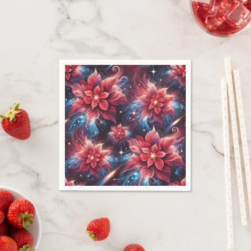 Festive Floral Poinsettia Galaxy Pattern Decoupage Napkins