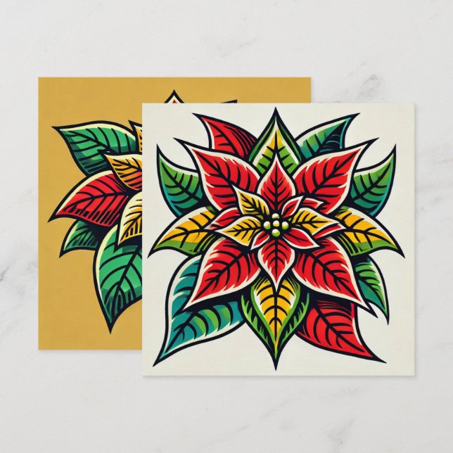 Festive Floral Pop Art Poinsettia Scrapbook Invitation (Front/Back)