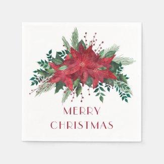 Festive Floral Red Poinsettia Merry Christmas