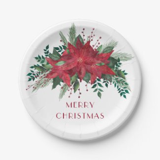 Festive Floral Red Poinsettia Merry Christmas