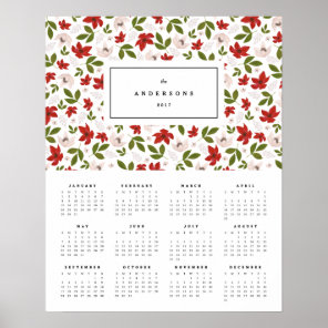 Festive Florals 16x20 2017 Yearly Calendar Poster