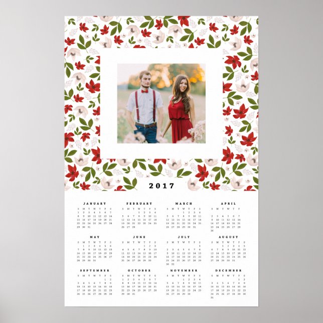 Festive Florals 16x24 2017 Yearly Photo Calendar Poster (Front)