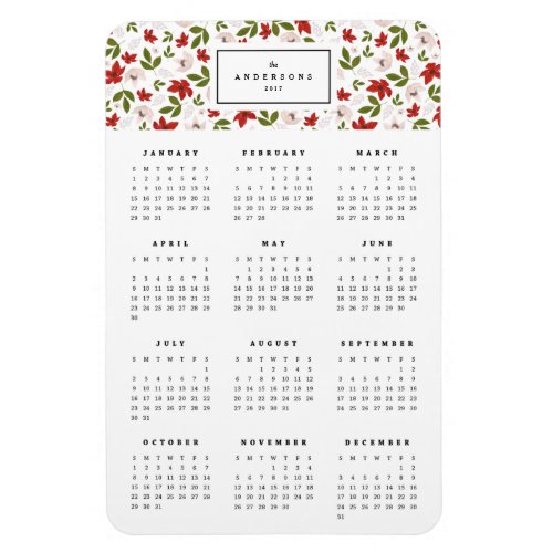 Festive Florals 4x6 Yearly Calendar Magnet